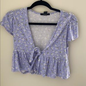 Floral Cropped Front-tie Shirt